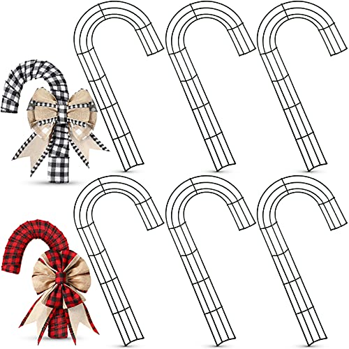 6 Pieces Christmas Candy Cane Shaped Wire Wreath Frame Holiday Metal Wire Flower Wreath J Letter Rings for DIY Christmas New Year Valentines Party Decoration 12 Inches