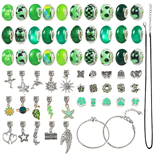 63Pcs Large Hole Beads Charm Bracelet Making Kit for Girls Large Beads for Jewelry Making Bracelet Making Kit for GirlsGreen