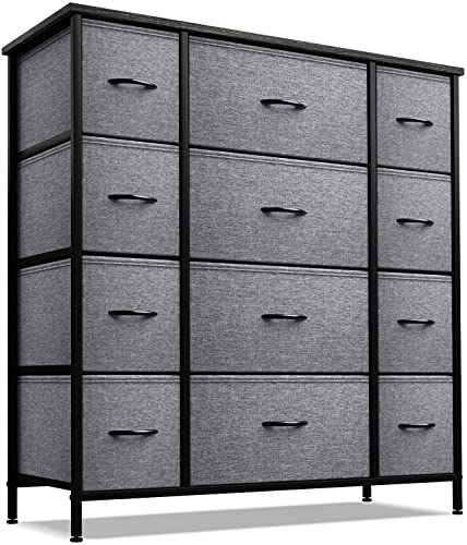 Sorbus 12 Drawer Dresser Organizer Large Bedroom Organization Clothes Storage Drawers Closet Organizer Tall Dresser for Living Room Office Easy Pull Fabric Bins  Wooden Handle Black