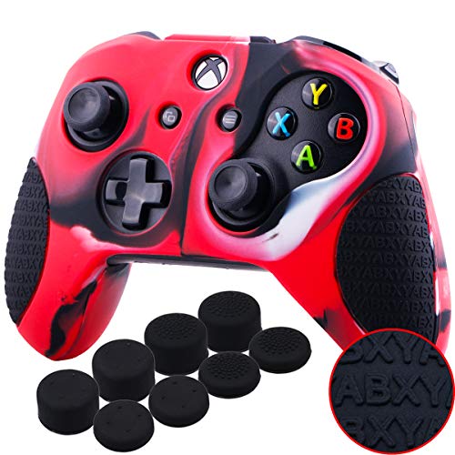 YoRHa Thickened Rubber Silicone Cover Skin Case 3D Letters Massage Grip for Xbox One SX Controller x 1BlackGreen with PRO Thumb Grips x 8