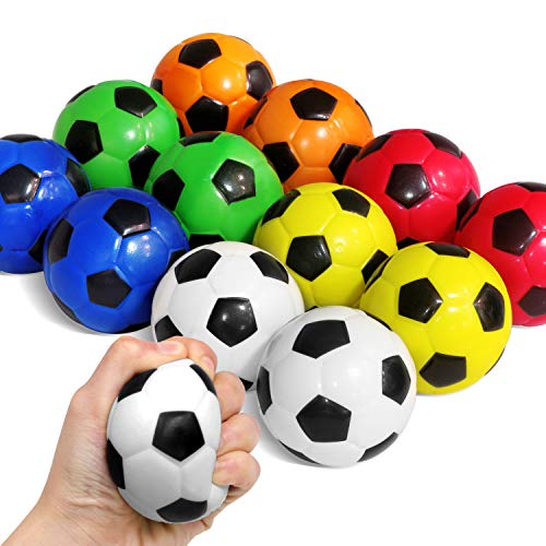 Novelty Place Squeezable Stress Soccers Assorted Colors  Excellent AntiStress Balls for Tension Relief  Relaxation Gadgets Fidget Toys Party Favors Carnival Prizes12 Pack  6 Colors