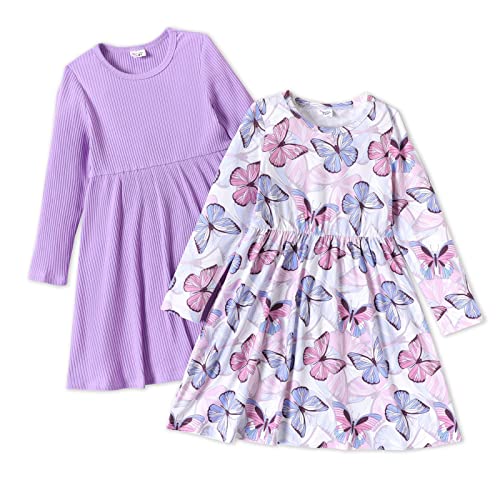 PATPAT Toddler Girl Floral Skater Multipack Dresses 23 Pack Spring Polka Dots Short Sleeve Priness Aline Dress