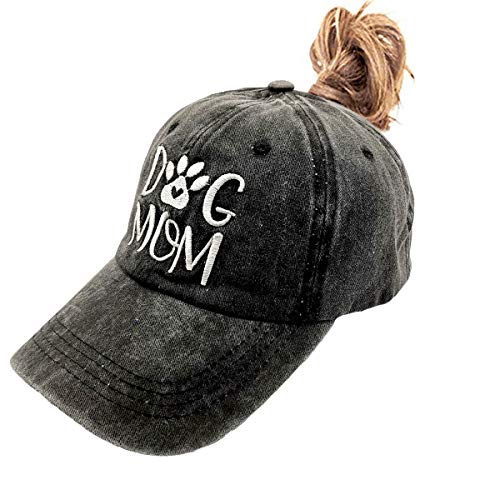 LOKIDVE Women39s Dog Mom Ponytail Hat Embroidered Messy High Bun Distressed Baseball Cap