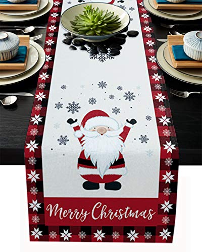 Libaoge Christmas Table Runner 36 inches Long Merry Gnome Snowflake Red Buffalo Plaid Burlap Coffee Table Runners for Thanksgiving DinnerPartiesWeddingFamily Gathering 13x36in