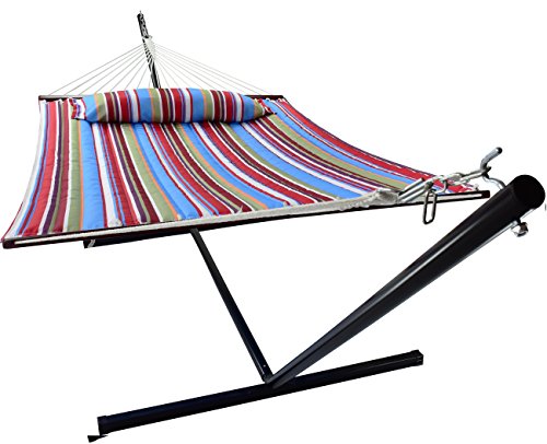 GreenBlue Sorbus Hammock with Stand Spreader Bars and Removable Pillow 450 lb Weight Capacity Seats 2 IndoorOutdoor Use Patio Deck Yard