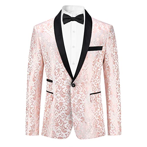 Mens Floral Jacquard Dress Suit Jacket 1 Button Print Tux Blazer Sport Coat