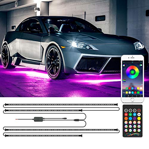 MICTUNING 12V Car Underglow Lights Neon Accent Lights Strip Undercar Glow Light Underbody Light Waterproof Exterior Car Lights with APP Control Wireless Remote Control