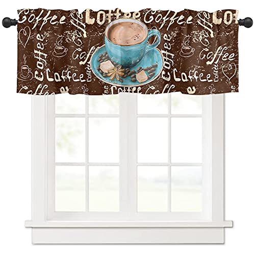 Coffee Theme Window Curtains Valance Rod Pocket Curtain Drapery for Living Room Kitchen Bathroom Coffee Beans Sugar SoftWashable Small Window Treatment Valances Farmhouse 1 Panel 54x18inch