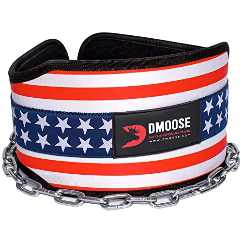 DMoose Weightlifting Dip Belt Weight Belt with Chain for Pullups Gym Lifting Belt for Powerlifting Squatting and Bodybuilding HeavyDuty Steel Padded Neoprene Workout Belt