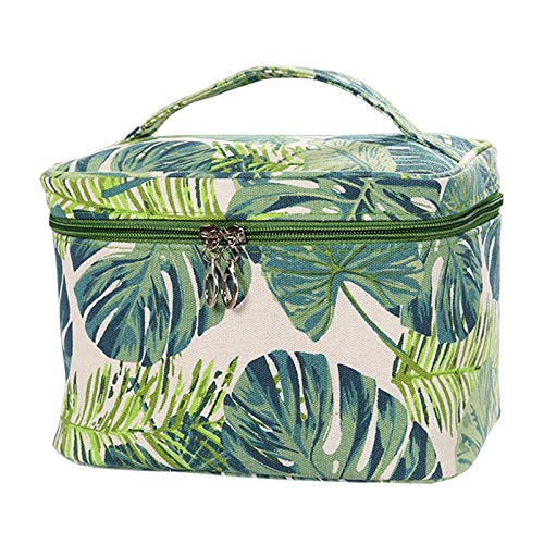 HOYOFO Makeup Bag Tropical Canvas Cosmetic Bags Travel Toiletries Storage Pouch Clutch Purse for Women Green AL