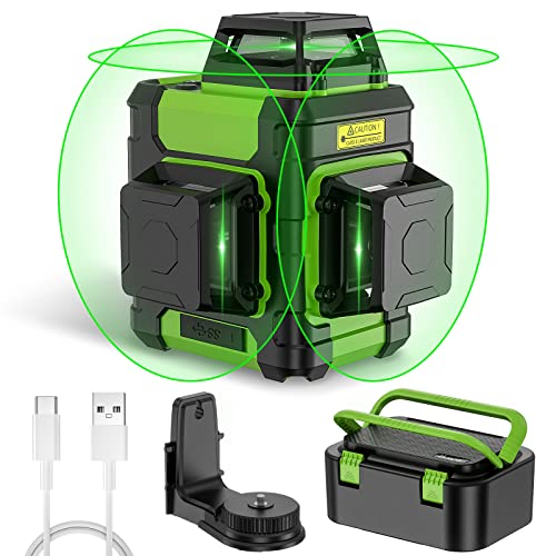 Huepar 360 Laser Level Self Leveling Outdoor 3D Cross Line Three Plane Leveling Green Beam 12 Lines Alignment Laser Tool with Pulse Mode IP54 Waterproof Rechargeable Liion Battery  Hard Carry Case