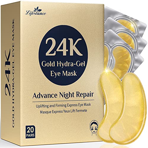 Lifestance Under Eye Patches 20 Pairs 24K Gold Eye Mask for Puffy Eyes Under Eye masks for Dark Circles and Puffiness Under Eye Pads Eye Gel Reduce Wrinkles and Fine Lines