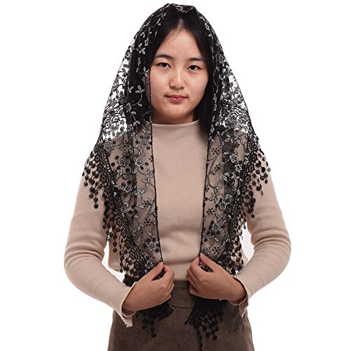 BLESSUME 1pc Women Triangle Pattern Veil Classic Mantilla Soft Lace Chapel Veil