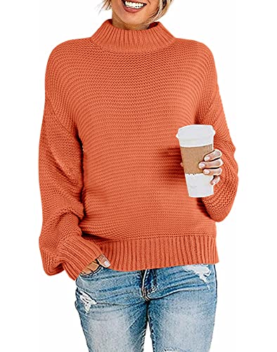 Imily Bela Womens Chunky Mock Neck Pullover Sweaters Fall Long Sleeve Casual Knit Sweater