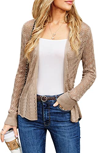 GRACE KARIN Womens Cardigans HollowedOut Open Front Knitwear Sweater with Belt