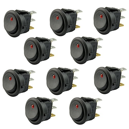 AutoEC Blue Light Round Rocker Switch LED OnOff Control For 12V 20A Vehicles 3 Pack