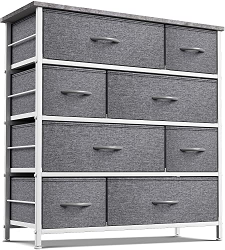 Sorbus Dresser for Bedroom with 8 Drawers  Tall Chest Storage Tower Unit for Closet Hallway Nursery Entryway Furniture Organization  Steel Frame Wood Top Easy Pull Bins Dark Grey