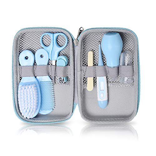 Baby Grooming Kit 8 in 1 Baby Hair BrushNail ClipperNose CleanerFinger ToothbrushNail ScissorsManicure Kit for Baby Care Keep Healthy and CleanBlue