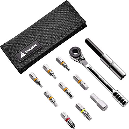 Granite Rocknroll Mini Ratchet Bike Tool Kit with 9 Tool Bits Extension Rod Multitool Kit for Road and Mountain Bikes