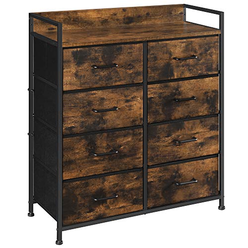 SONGMICS Drawer Dresser Closet Storage Dresser Chest of Drawers 8 Fabric Drawers and Metal Frame with Handles Rustic Brown and Black ULTS124B01