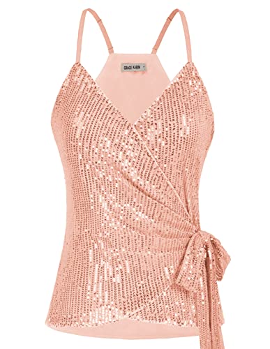 GRACE KARIN Women39s Sequin Tank Tops Sparkle Shimmer Cami Wrap V Neck Tie Waist Sexy Club Vest