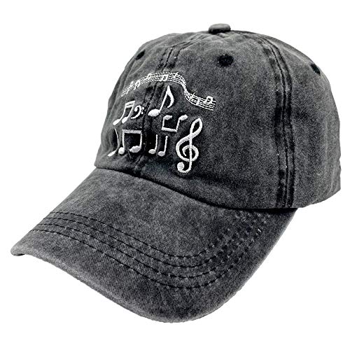 LOKIDVE Women39s Musical Symbols Embroidered Baseball Cap Distressed Dad Hat for Music Lover Black