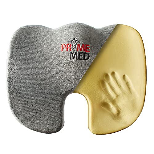 PrimeMed Coccyx Anti Slip Seat Cushion  Ergonomic Memory Foam for Tailbone Pain Relief