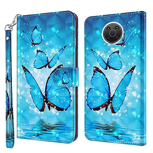 ALILANG Phone Case for Nokia G10G2063 Case Premium Flip Magnetic Closure Stand Function Card Holder PU Leather Cover for Nokia 63 Wallet CaseBlue Butterfly