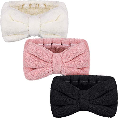 3 Pieces Hair Headband Headband to Wash Face for Women Makeup Spa Headband Microfiber Bowtie Shower Headband for Women and Girls Chic Purple Chic Red Turquoise