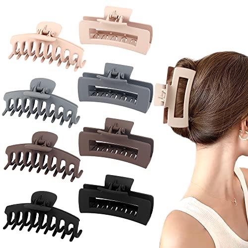 BeautyHC Black Big Hair Claw Clips Strong Hold Large Claw Clips for Thick Thin Long Hair No Slip Rectangular Hair Clips for Women Girls