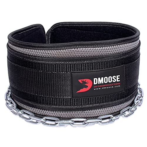 DMoose Weightlifting Dip Belt Weight Belt with Chain for Pullups Gym Lifting Belt for Powerlifting Squatting and Bodybuilding HeavyDuty Steel Padded Neoprene Workout Belt