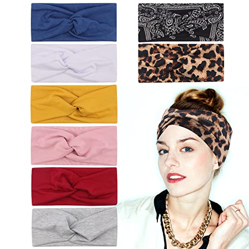 Ondder Twist Headbands for Women 8 Pack Wide Elasitic Headband Head Band Hair Bands for Women39s Hair Solid Color Cheetah Head Wraps Non Slip Hair Accessories for Women Girls