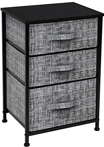 Sorbus Nightstand with 3 Drawers  Bedside Furniture  Accent End Table Chest for Home Bedroom Accessories Office College Dorm Steel Frame Wood Top Easy Pull Fabric Bins BlackCharcoal