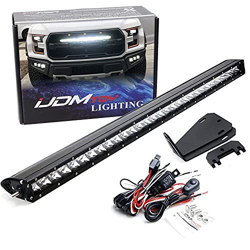 iJDMTOY Behind Grille Mount 30Inch LED Light Bar Kit Compatible with 20172020 Ford F150 Raptor Includes 1 150W High Power CREE LED Lightbar Mesh Grill Mounting Brackets  OnOff Switch Wiring