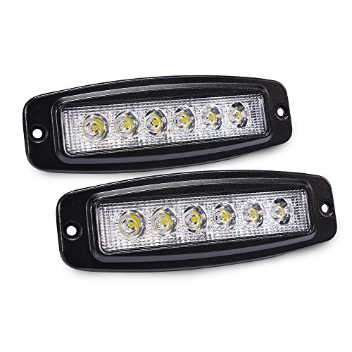 MICTUNING Flood Led Work Light Bar 2PCS 18W Flush Mount Led Pods Off Road Driving Lights Compatible with Jeep Bumper ATV UTV SUV Truck BoatSingle Row