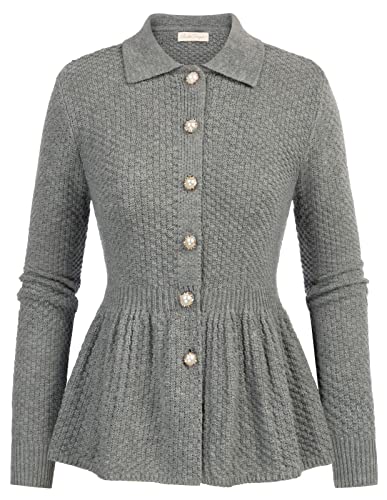 Belle Poque Women39s Long Sleeve Cardigan Vintage Button Down Lapel Open Front Knit Sweaters Cardigan Peplum Top