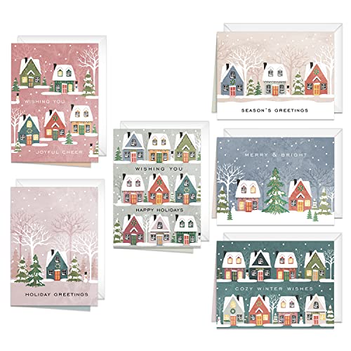 Snowy Village Holiday Cards  24 Winter Wonderland Christmas Notecards With White Envelopes  4 58 x 6 14 Festive Greeting Cards  6 Seasonal Winter Houses Designs  Made In The USA