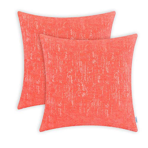 Throw Pillow Cases CaliTime Pack of 2 Marbling Jacquard Solid Dyed Super Soft Chenille Cushion Covers for Couch Sofa Home Farmhouse Decoration 12 X 20 Inches Bright Orange