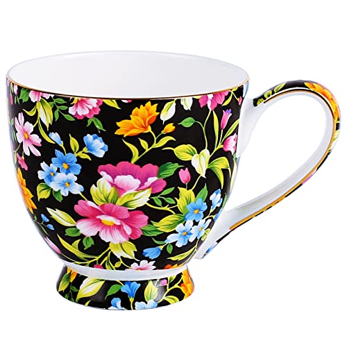 LanHong 16 oz Floral Mugs Bone Porcelain Coffee Tea Cup Cute Coffee Mug Gift for Friend Colleague Dad Mom