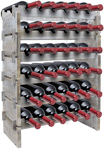 Sorbus Wood Wine Stackable Rack 6 Tier  Rustic Style Wine Racks for Bottles  Perfect for Bar Wine Cellar Basement Cabinet Pantry etc 6Tier Grey Wood