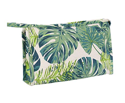 HOYOFO Makeup Bag Tropical Canvas Cosmetic Bags Travel Toiletries Storage Pouch Clutch Purse for Women Green AL