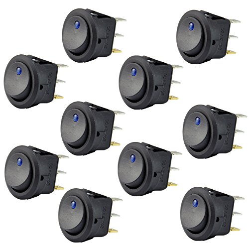 AutoEC Blue Light Round Rocker Switch LED OnOff Control For 12V 20A Vehicles 3 Pack