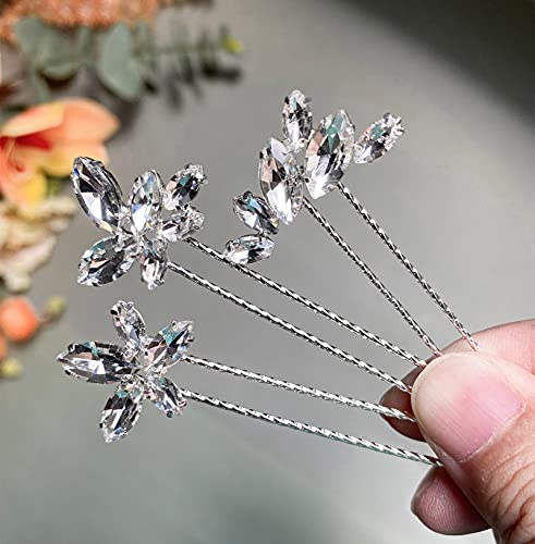 SWEETV 3Pcs Wedding Hair Pins for Bridal Hair AccessoriesCrystal Bridal Hair Pieces for Wedding Women Bridesmaid