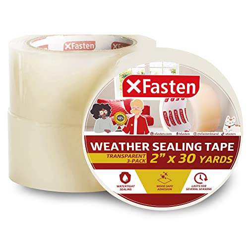 XFasten Transparent Window Weather Sealing Tape 2Inch x 30 Yards Clear Window Draft Isolation Sealing Film Tape No Residue