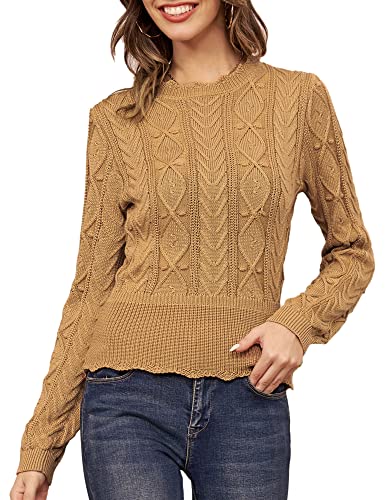 GRACE KARIN Womens Long Sleeve Sweater Cable Crew Neck Chunky Knitwear