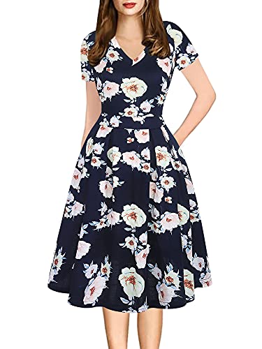 oxiuly xiuly Women39s VNeck Casual Cocktail Party Casual Dresses KneeLength Elegant Work Vintage Dress with Pockets OX295