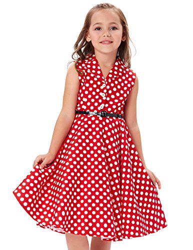 GRACE KARIN Girls Retro Sleeveless Floral Printed Swing Dresses with Belt