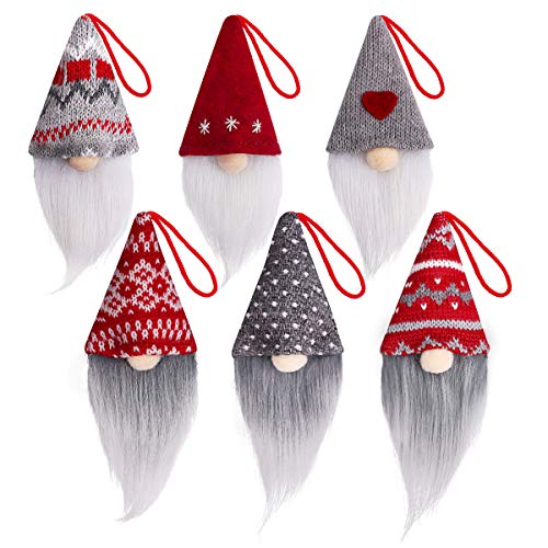 DFantiX Gnome Christmas Ornaments Set of 6 Handmade Swedish Tomte Gnomes Plush Decorative Ornaments Faceless Gnome Xmas Tree Hanging Decorative Scandinavian Santa Elf Home Wall Table Decor