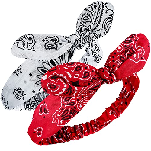 2 Pieces Bandana Headband for Women and Girls Knot Retro Print Headbands Paisley Print Headband Headwrap for Girls and Women Black