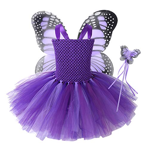 FEESHOW Kids Toddler Girls Butterfly Fairy Princess Costume Wings Tutu Skirt and Wand Set Halloween Dress up